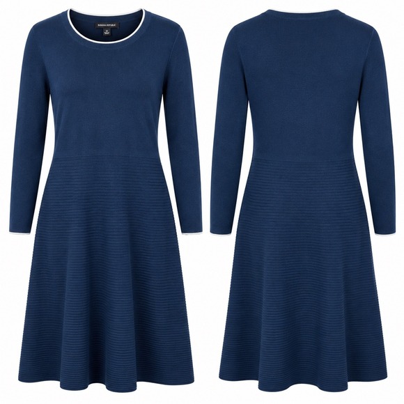 Banana Republic Dresses & Skirts - Banana Republic Womens Dress XL Knit Navy Blue Long Sleeve Fit Flare Midi Ribbed